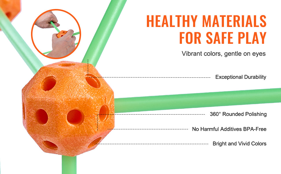 An orange foam die with holes, surrounded by green rods, highlighting its durability and bright colors.